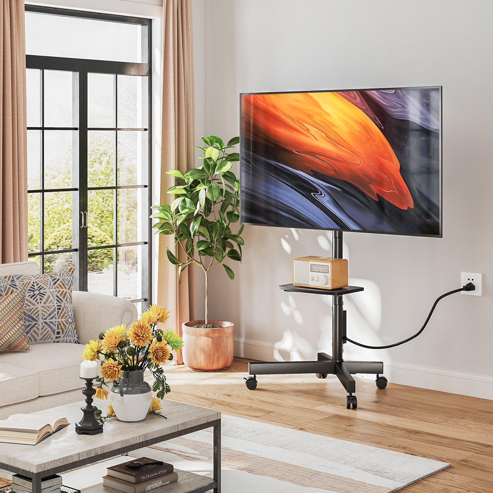 Rfiver Mobile TV Cart for 23-60 Inch Rolling TV Stand with Power Outlet