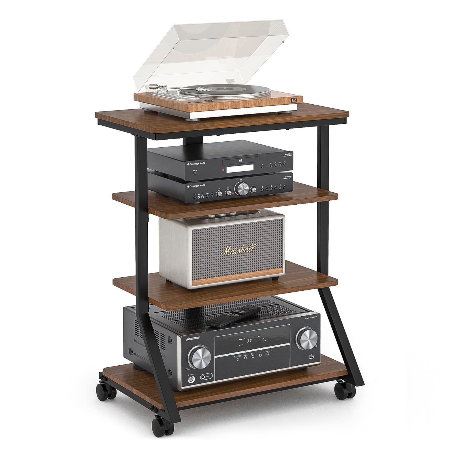 Rfiver 4-Tier AV Media Stand with Wheels Stereo Stand for Record Player