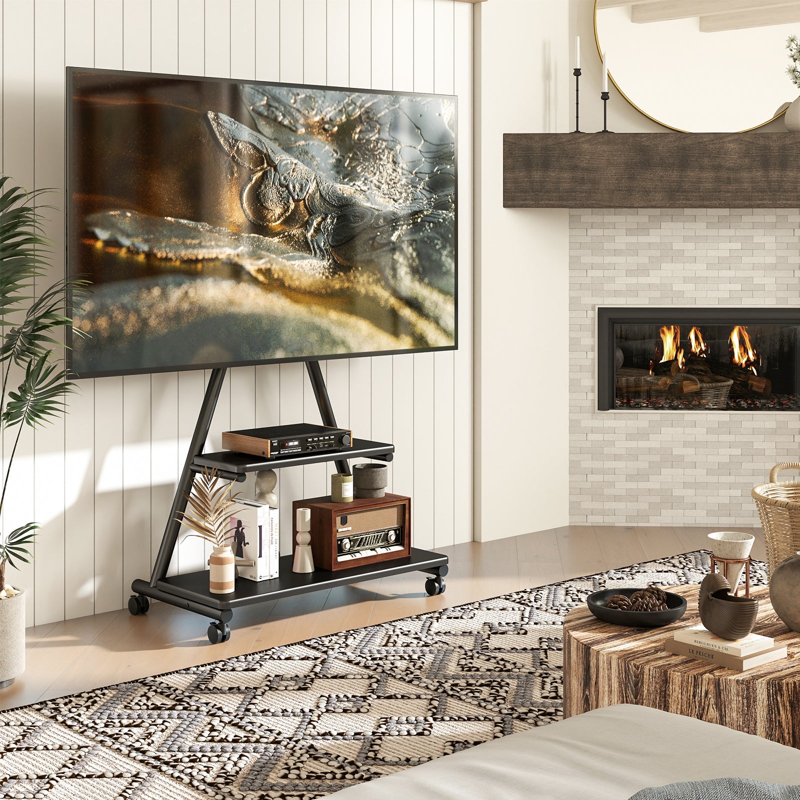 Rfiver Heavy Duty Rolling TV Stand for 43-80 Inch TVs up to 150lbs