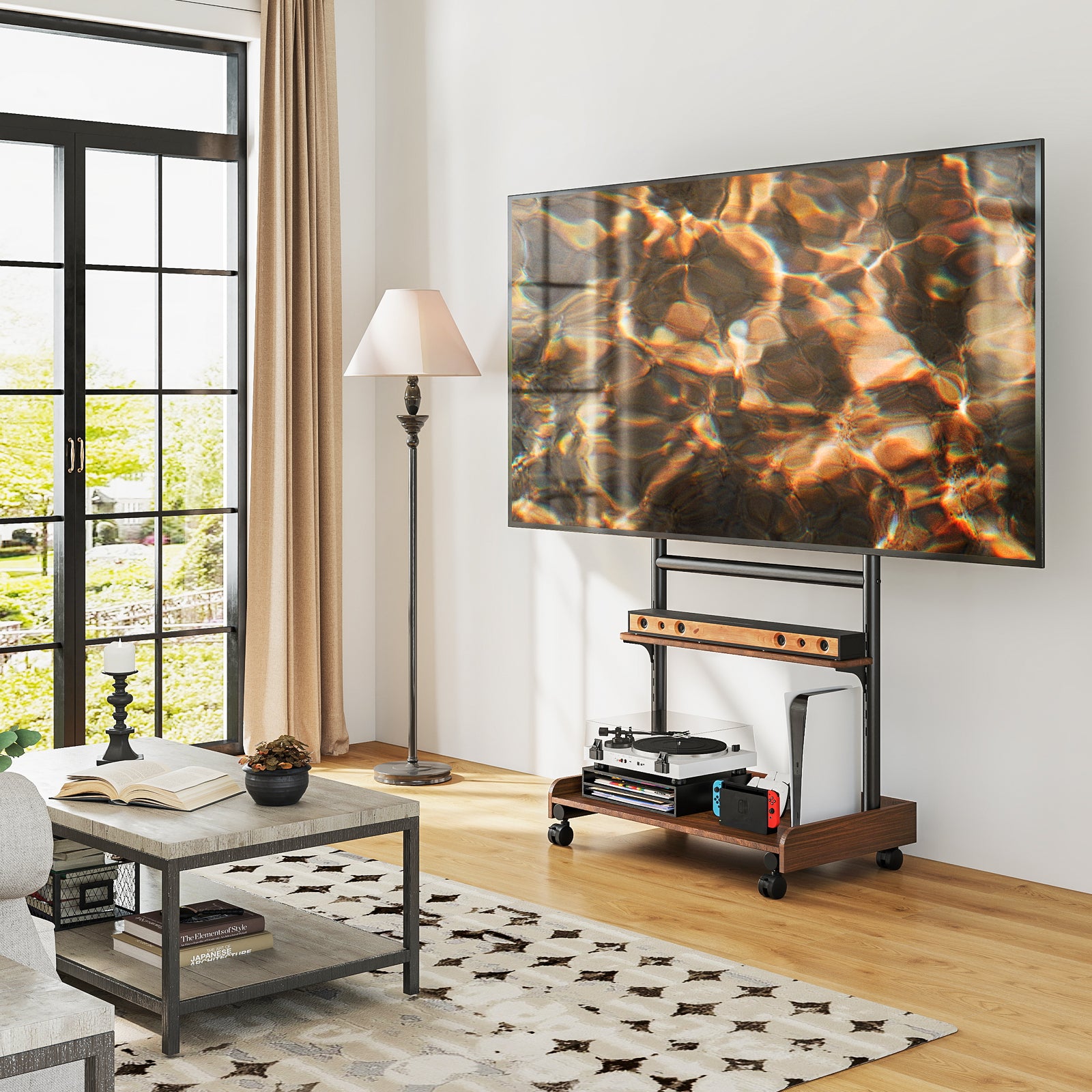 Rfiver Heavy Duty Rolling TV Stand with Wheels for Most 40-86 Inch TVs up to 150lbs