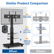Rfiver 3-Shelf Swivel Mobile TV Cart with Wood Base for 40"-75" TVs