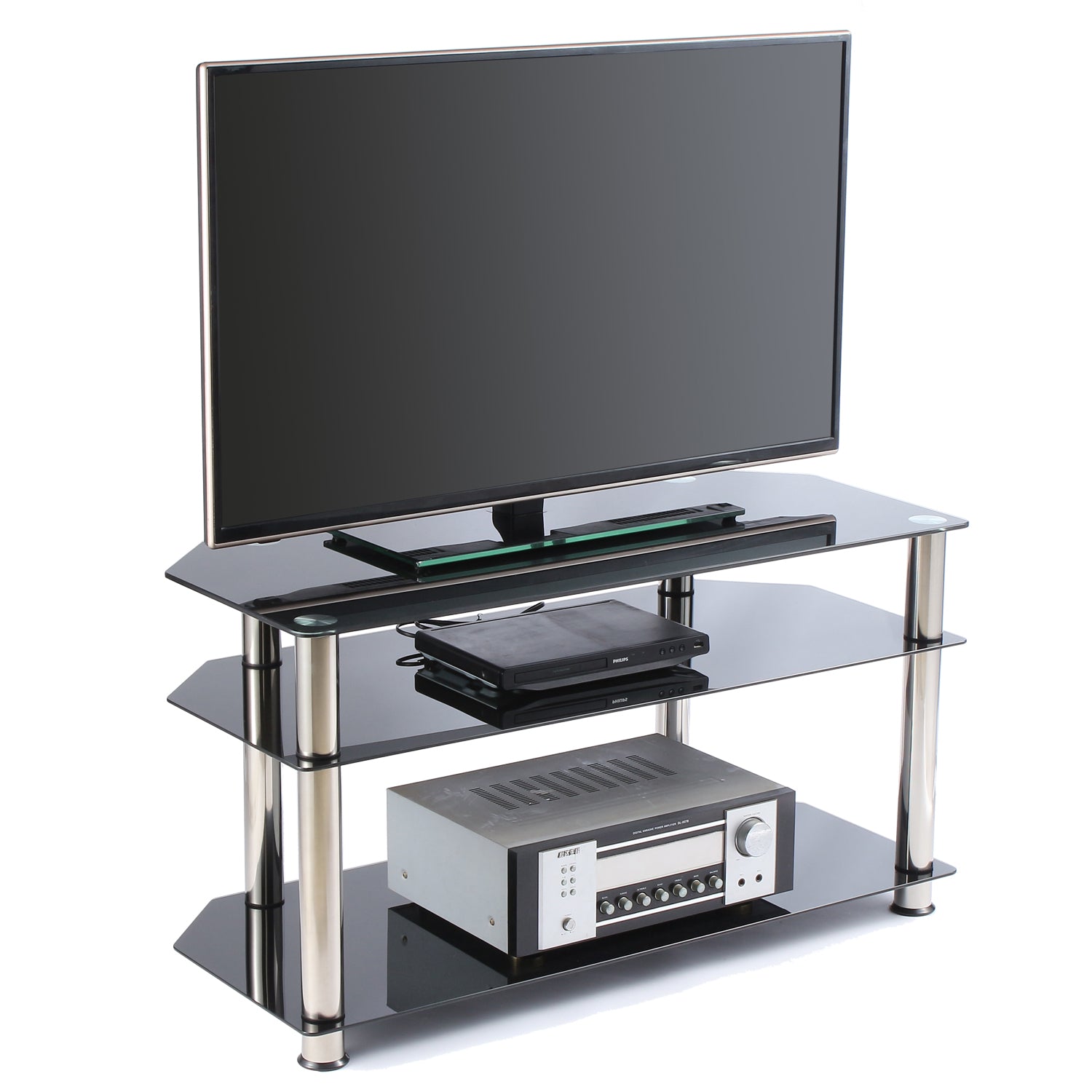 Rfiver 3-Tier Glass Corner TV Stand for 26