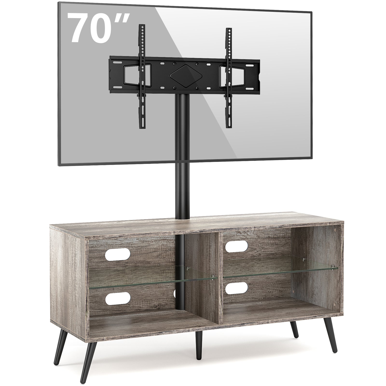 Rfiver Gray Wood TV Stand Console with Swivel Mount for 32