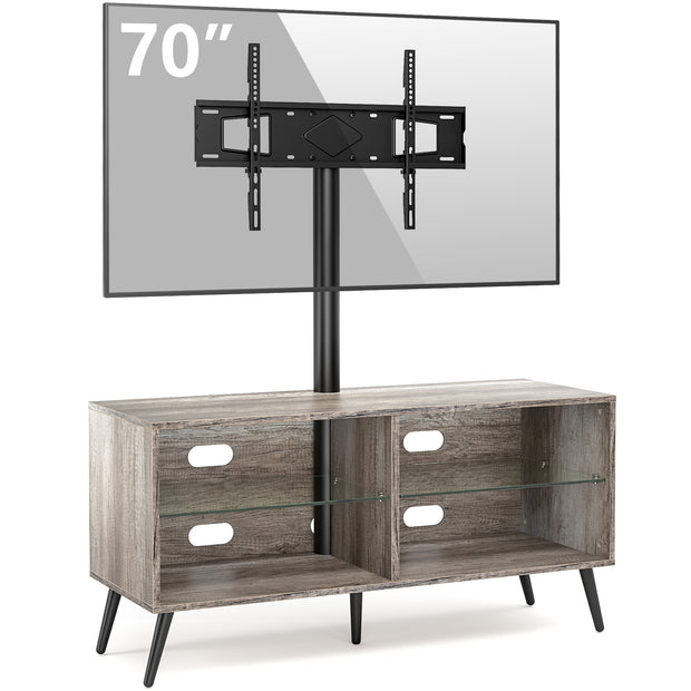 Rfiver Gray Wood TV Stand Console with Swivel Mount for 32"-70" TVs