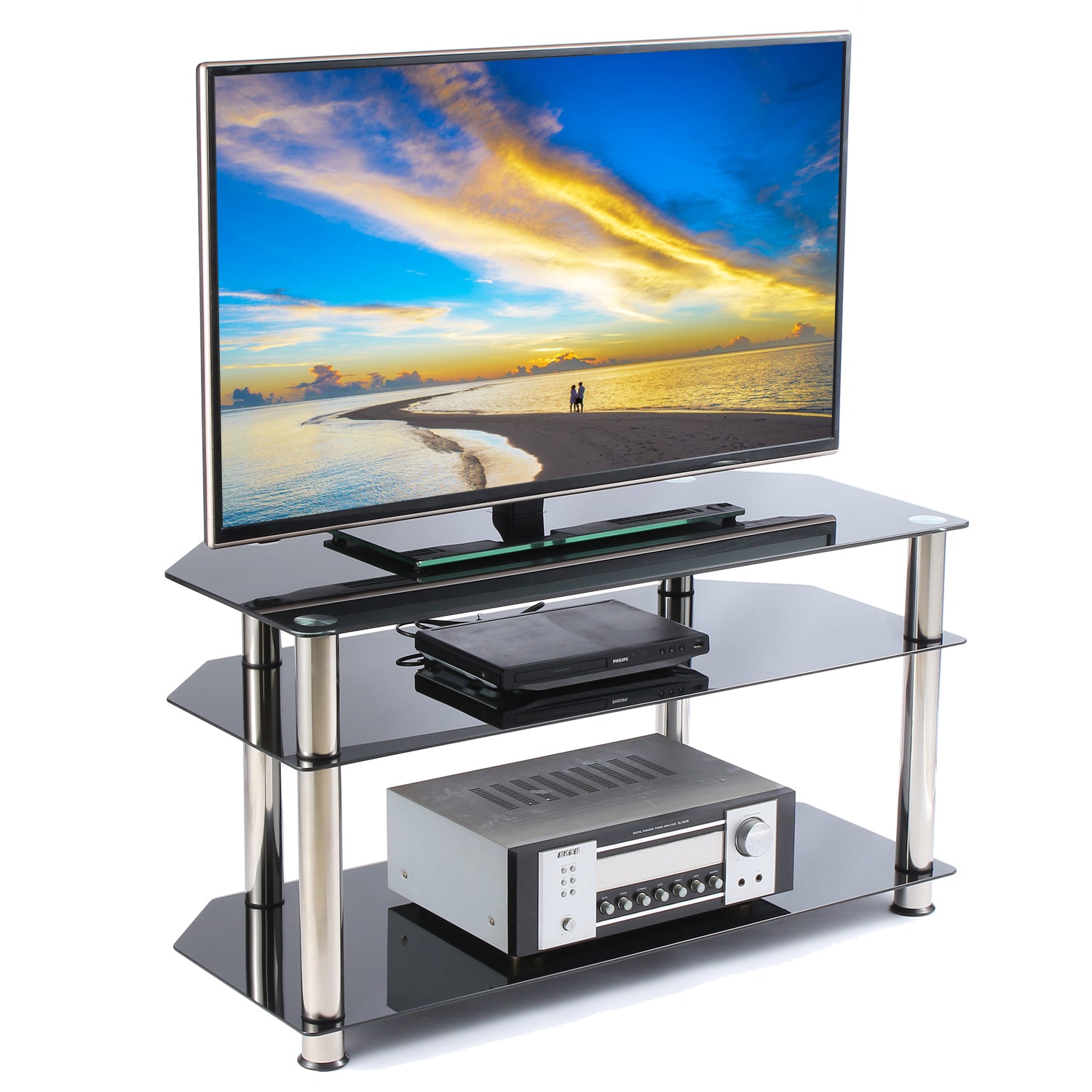 Rfiver 3-Tier Glass Corner TV Stand for 26