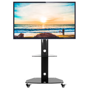 Rfiver Swivel Mobile Floor TV Stand with 2 Glass Shelves for 27"-55" TVs