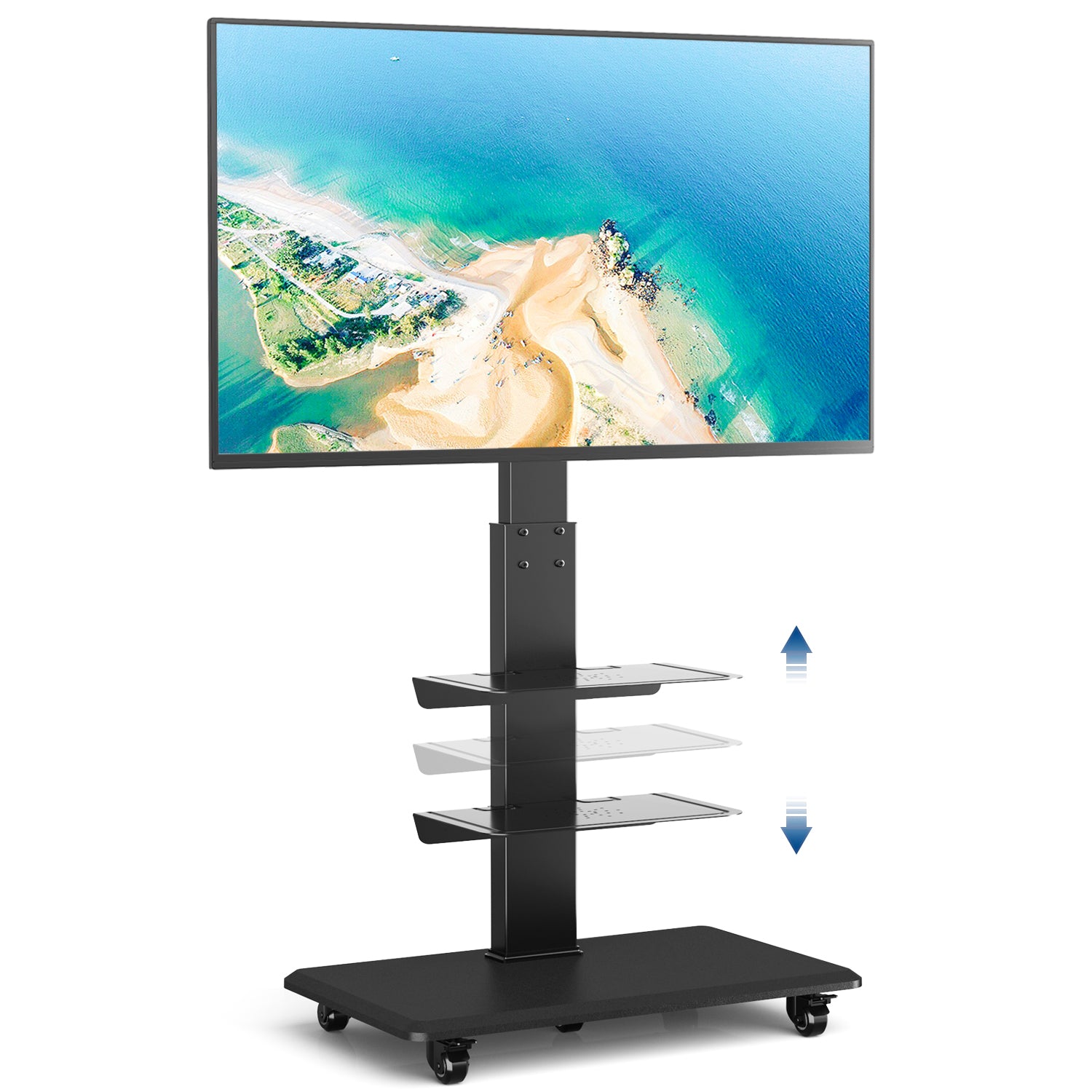 Rfiver 3-Shelf Swivel Mobile TV Cart with Wood Base for 40