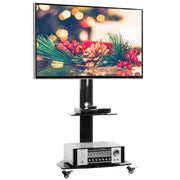 Rfiver Swivel Mobile Floor TV Stand with 2 Glass Shelves for 27"-55" TVs