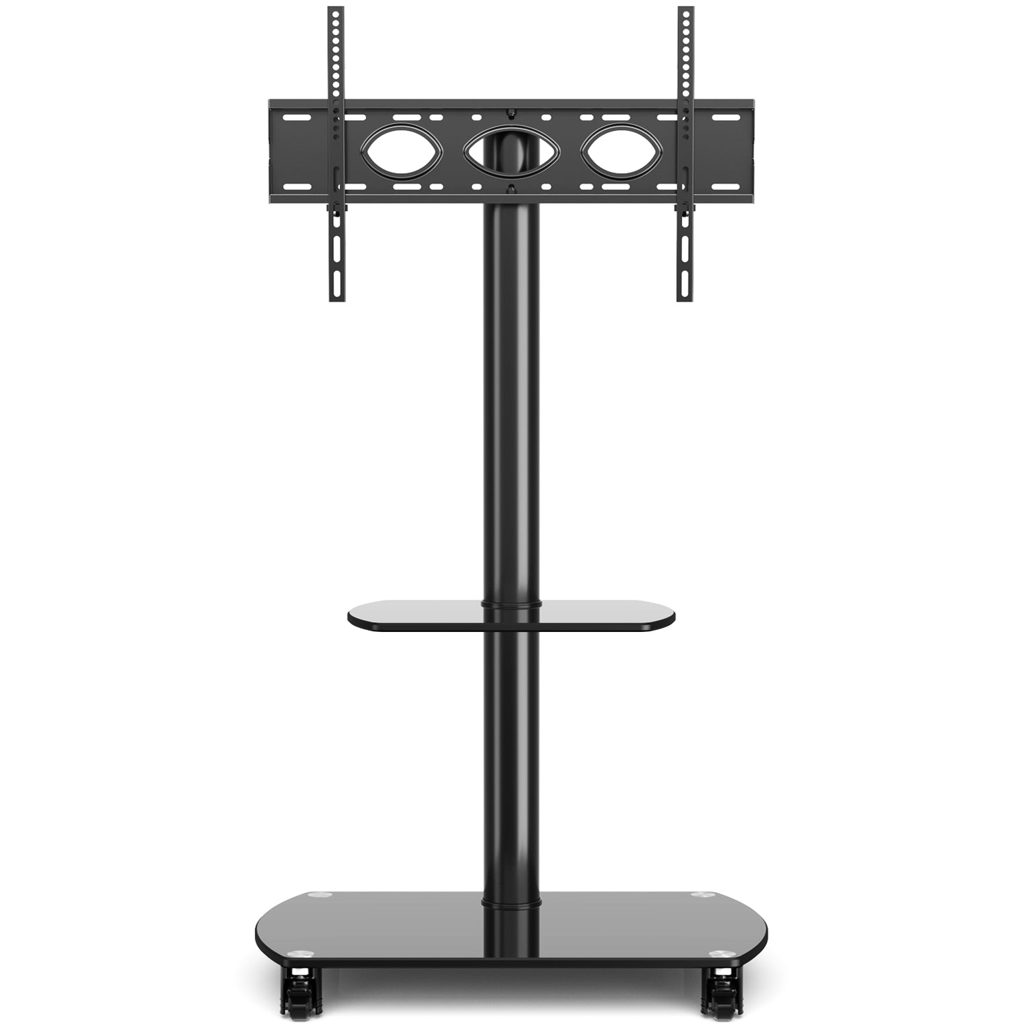 Rfiver Swivel Mobile Floor TV Stand with 2 Glass Shelves for 32