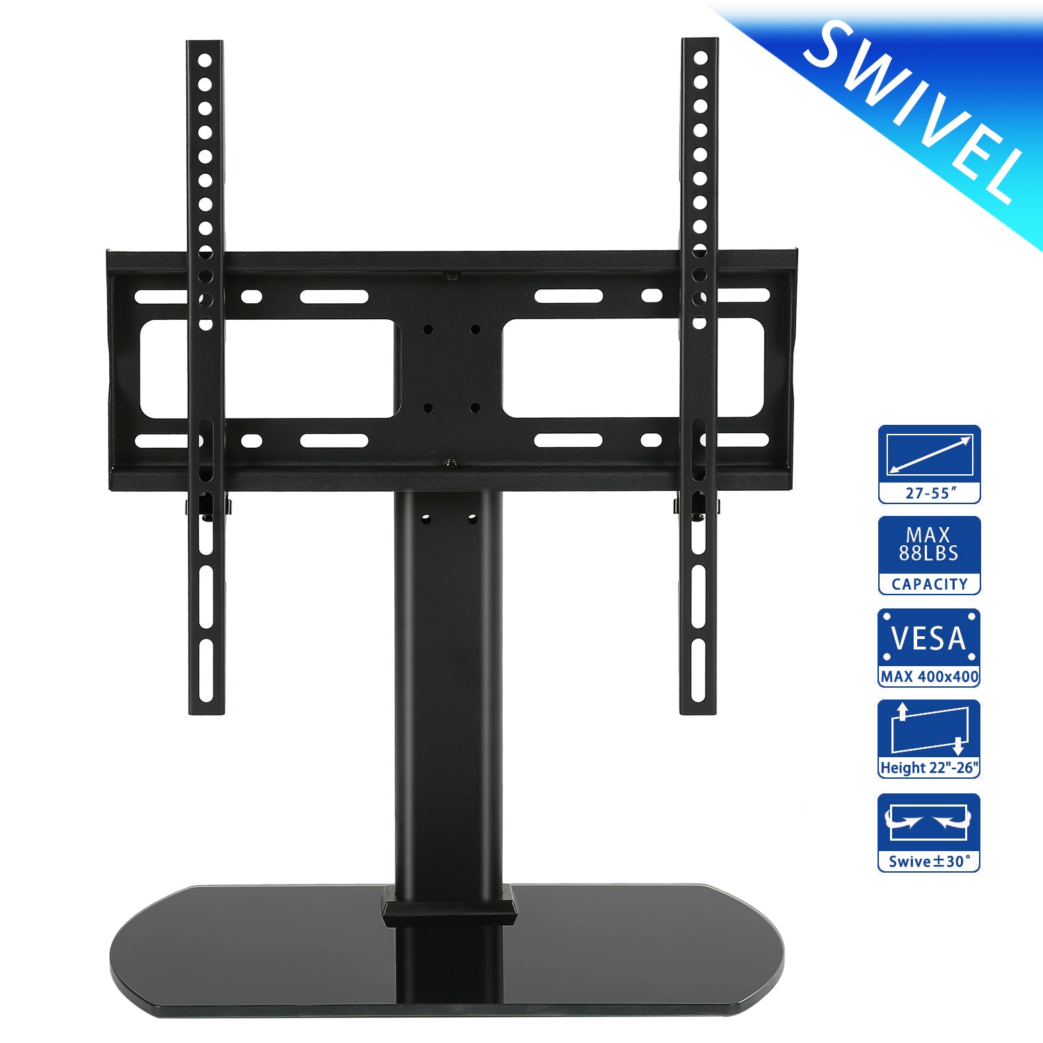 Rfiver Swivel Tabletop TV Stand with Glass Base for 27