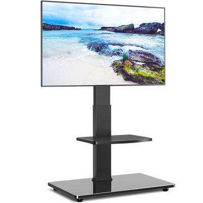 Rfiver 2-Shelf Swivel Floor TV Stand with Glass Base for 32"-65" TVs