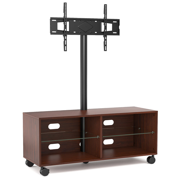Rfiver Walnut Wood TV Stand Console with Swivel Mount for 32"-70" TVs