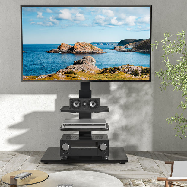 Rfiver 3-Shelf Swivel Floor TV Stand with Glass Base for 32"-65” TVs