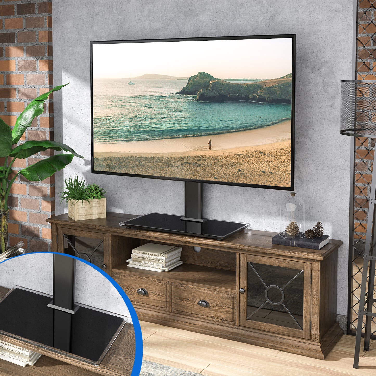 Rfiver Universal Tabletop TV Stand with Glass Base for 27"-60" TVs