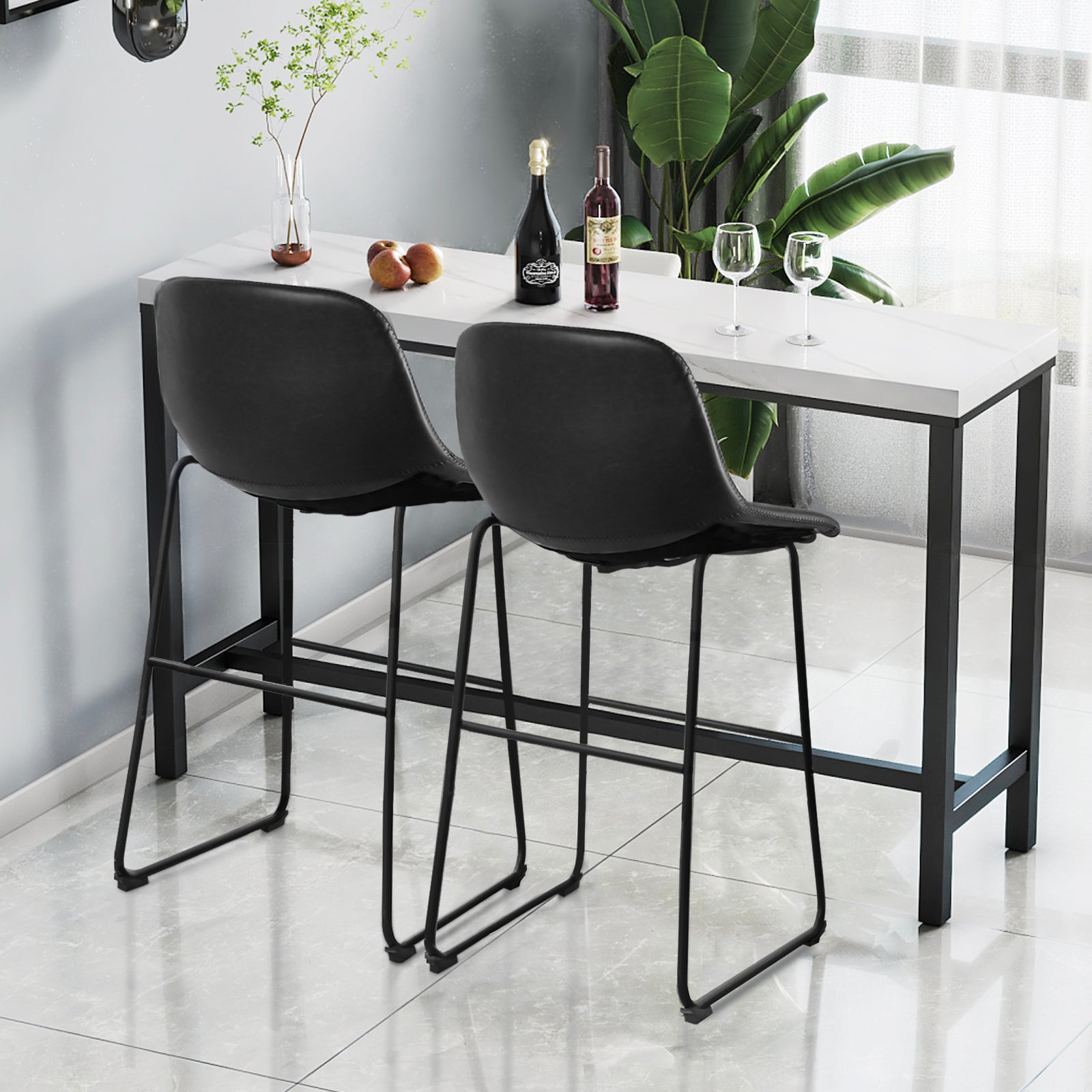 Rfiver PU Leather Bar Stools with Back and Footrest, Set of 2