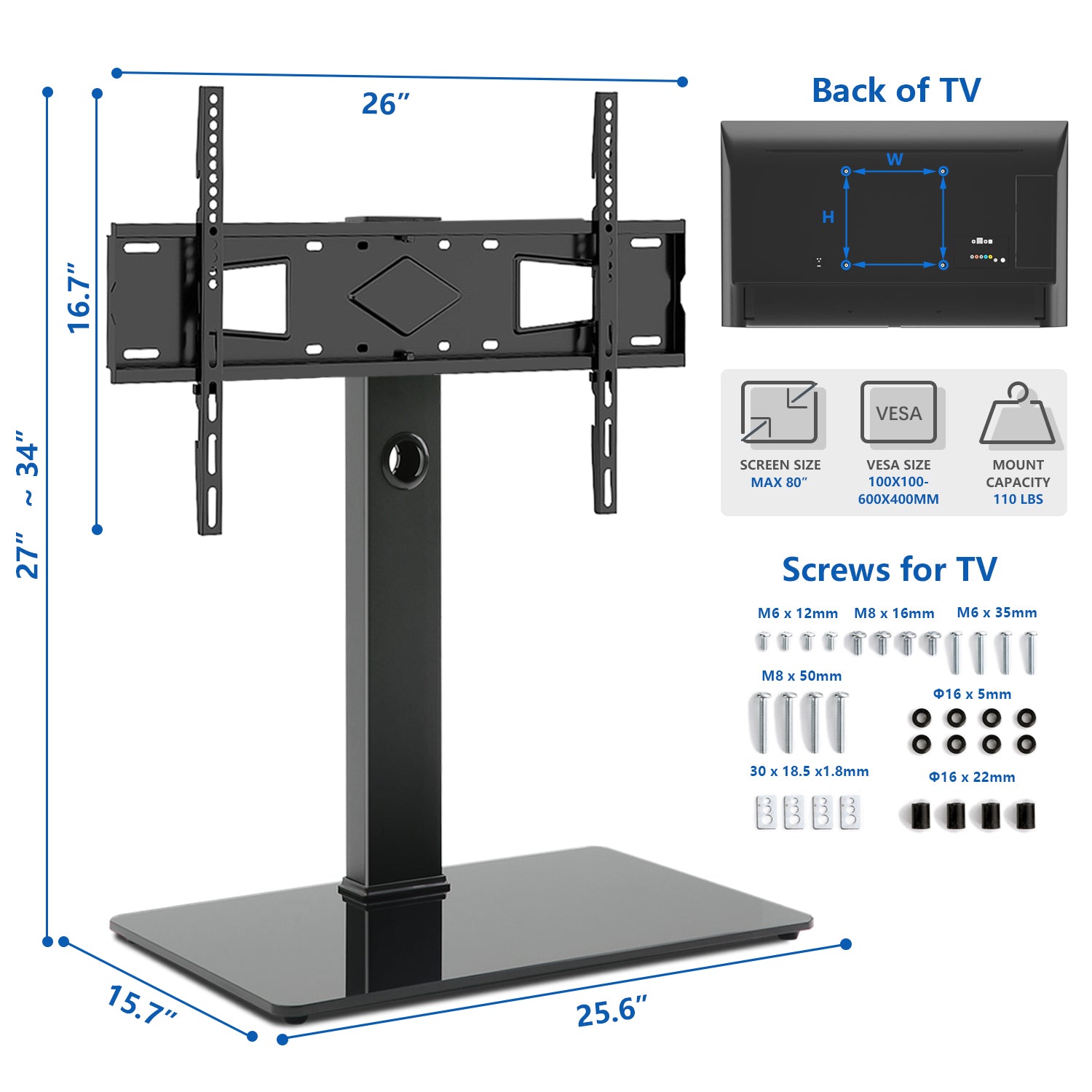 Rfiver Swivel Tabletop TV Stand with Glass Base for 40