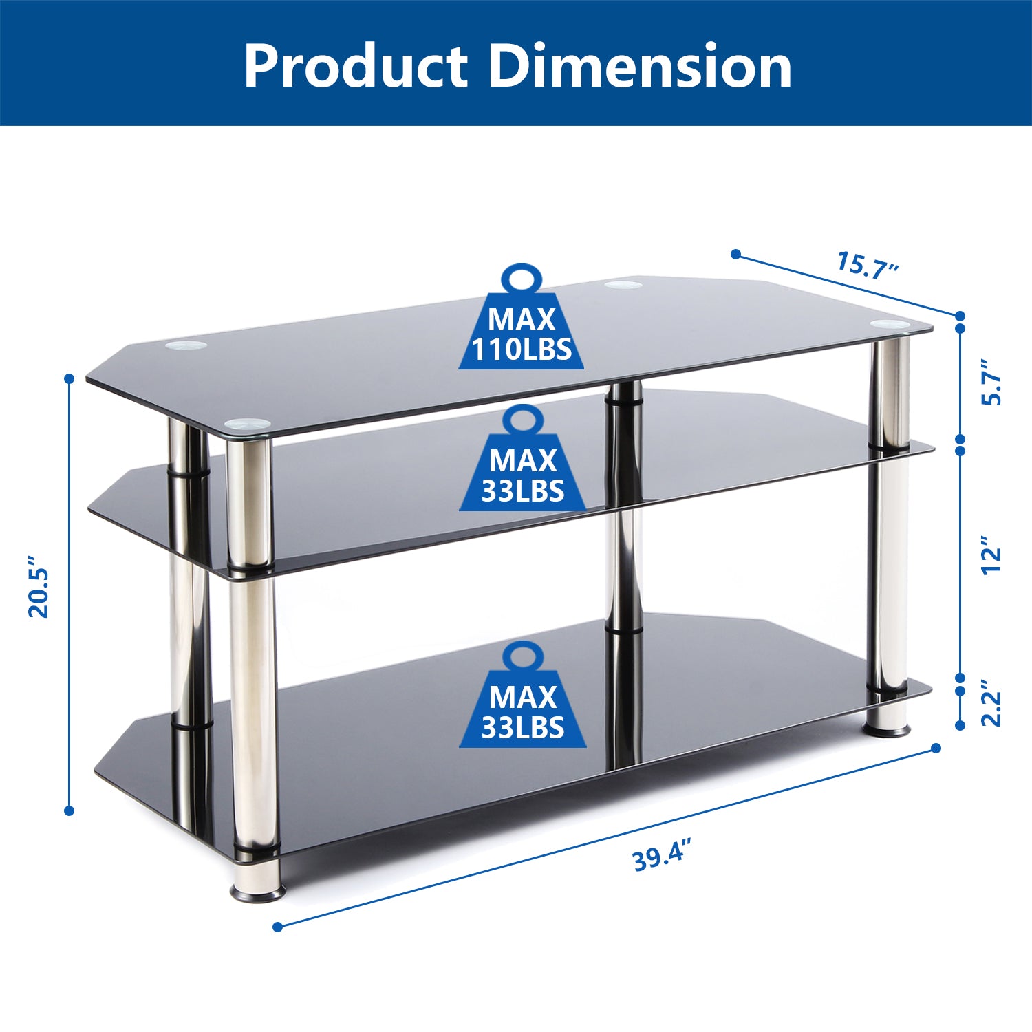 Rfiver 3-Tier Glass Corner TV Stand for 26