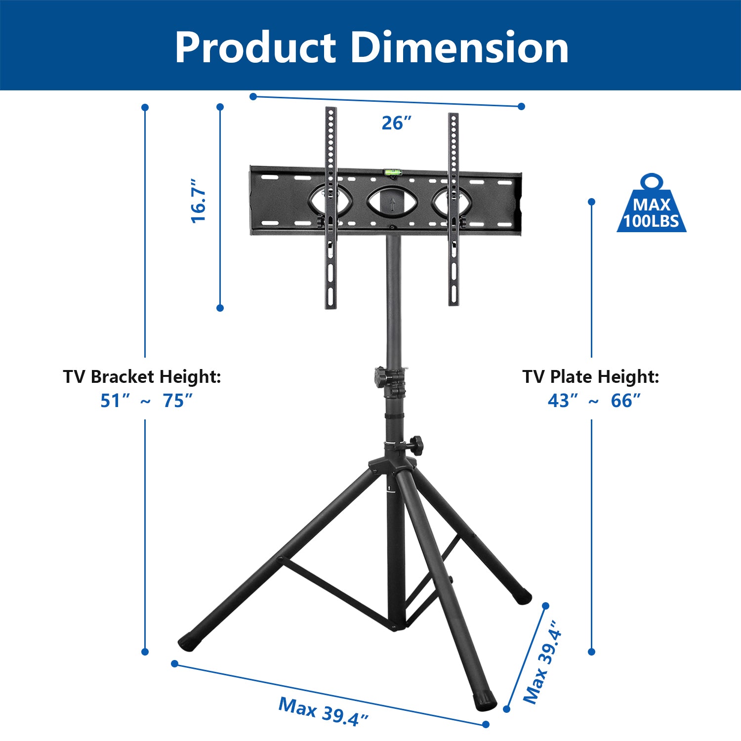 Rfiver Tripod TV Stand with Swivel/Tilt Mount for 32"-70" TVs