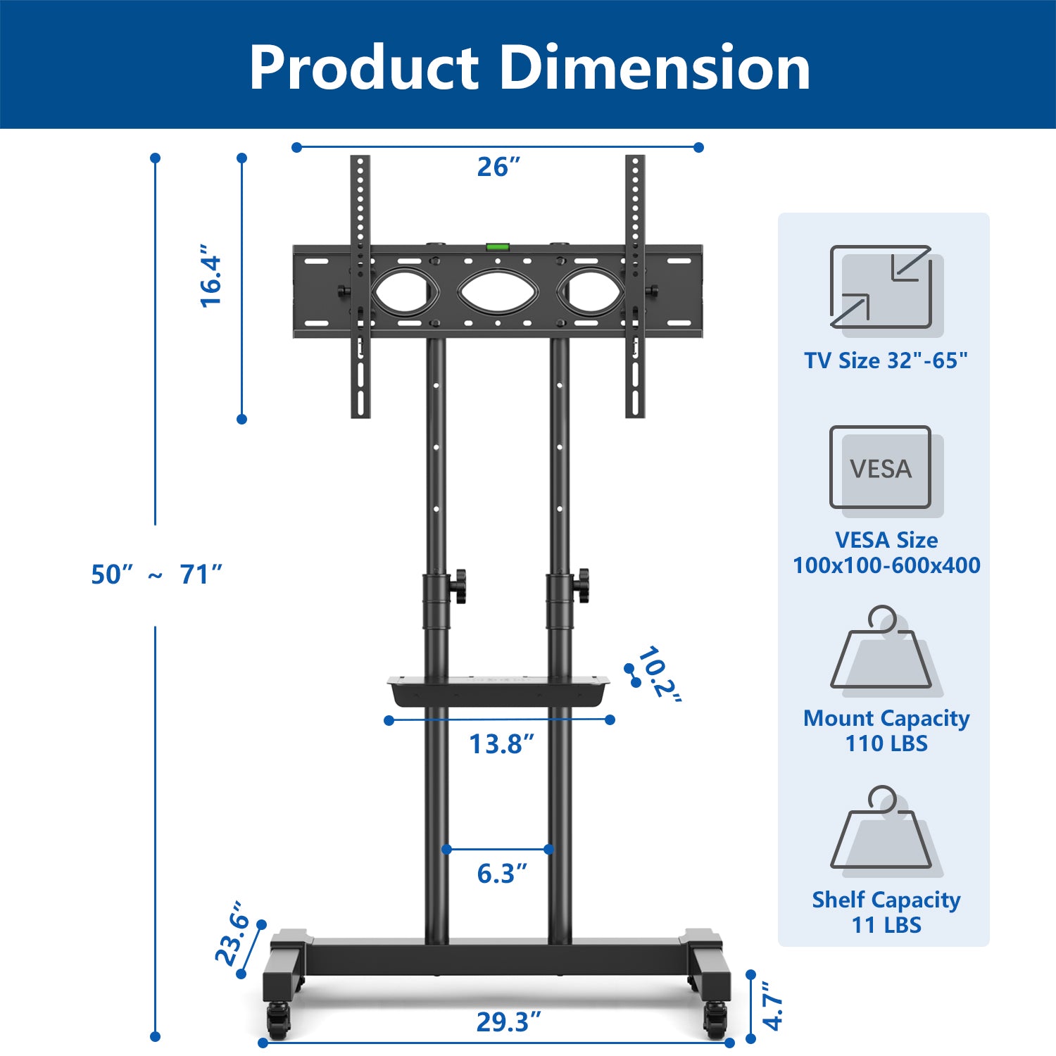 Rfiver 1-Shelf Mobile TV Cart with Tilt Mount for 40