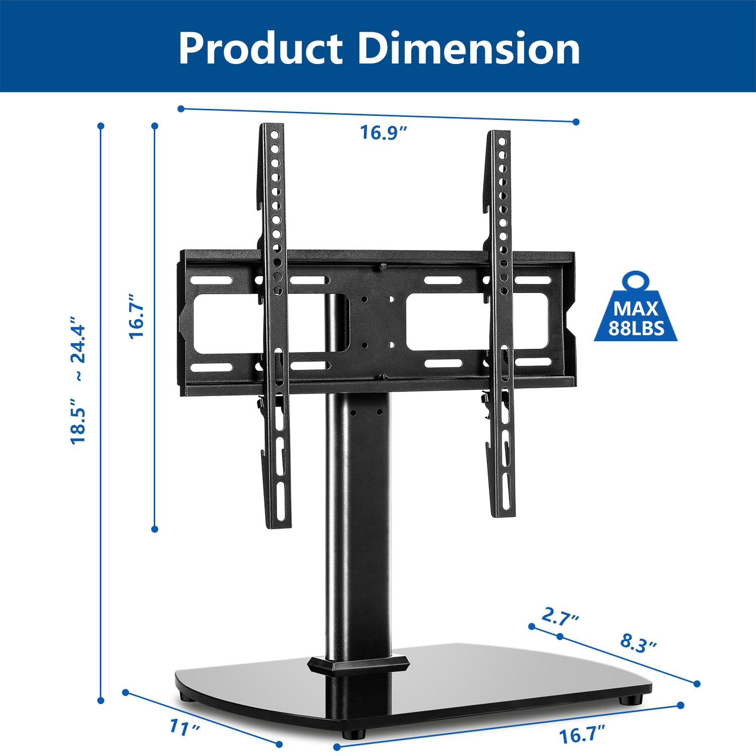 Rfiver Swivel Tabletop TV Stand with Glass Base for 27