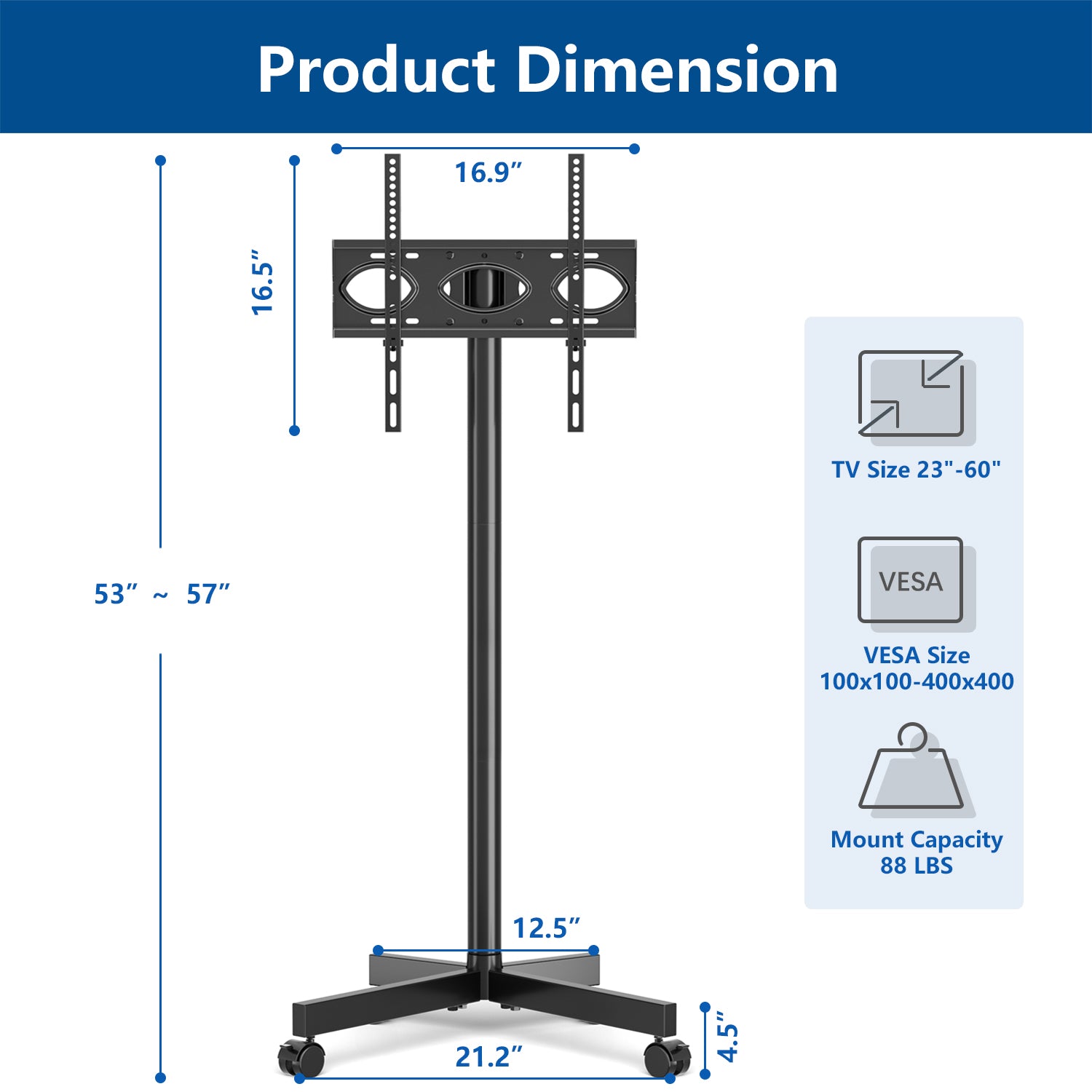 Rfiver Rolling TV Stand with Tilt Mount for 23"-60" TVs