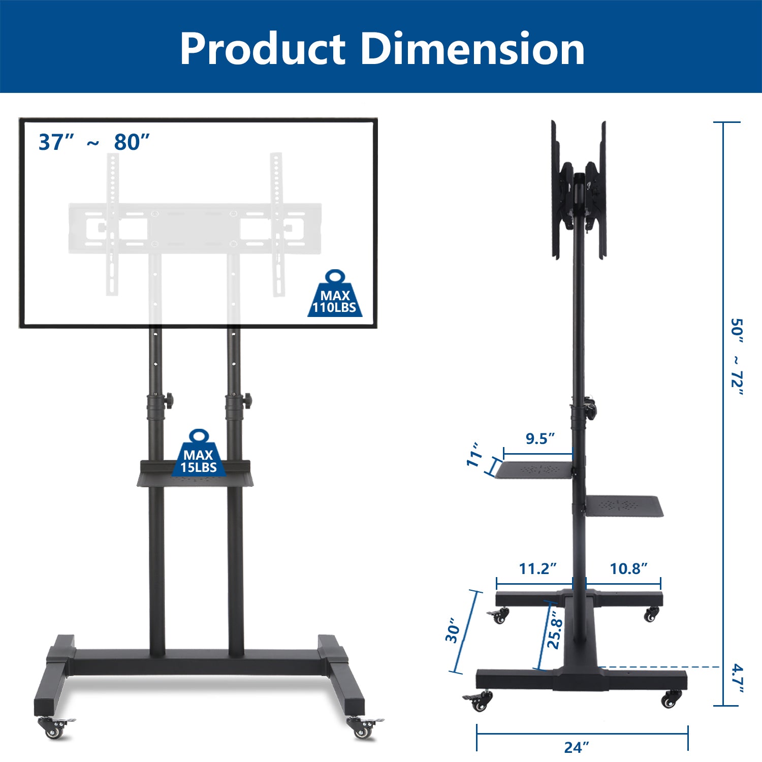 Rfiver 2-Shelf Dual Mobile TV Stand with Tilt Mount for 37