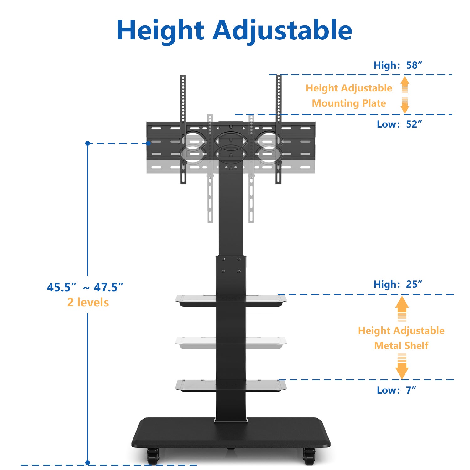 Rfiver 3-Shelf Swivel Mobile TV Cart with Wood Base for 40