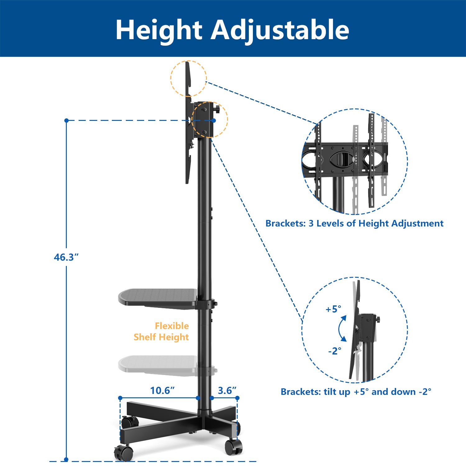 Rfiver Mobile TV Cart for 23-60 Inch TVs up to 88 lbs, Max VESA 400x400mm