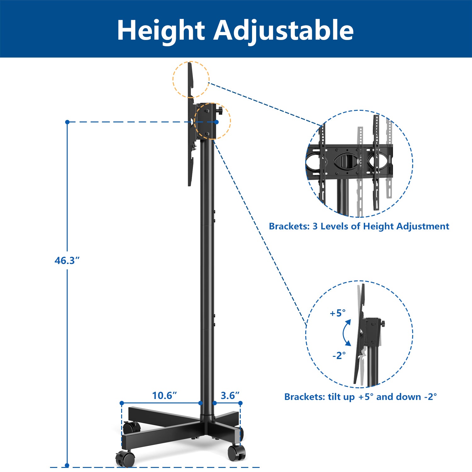 Rfiver Rolling TV Stand with Tilt Mount for 23