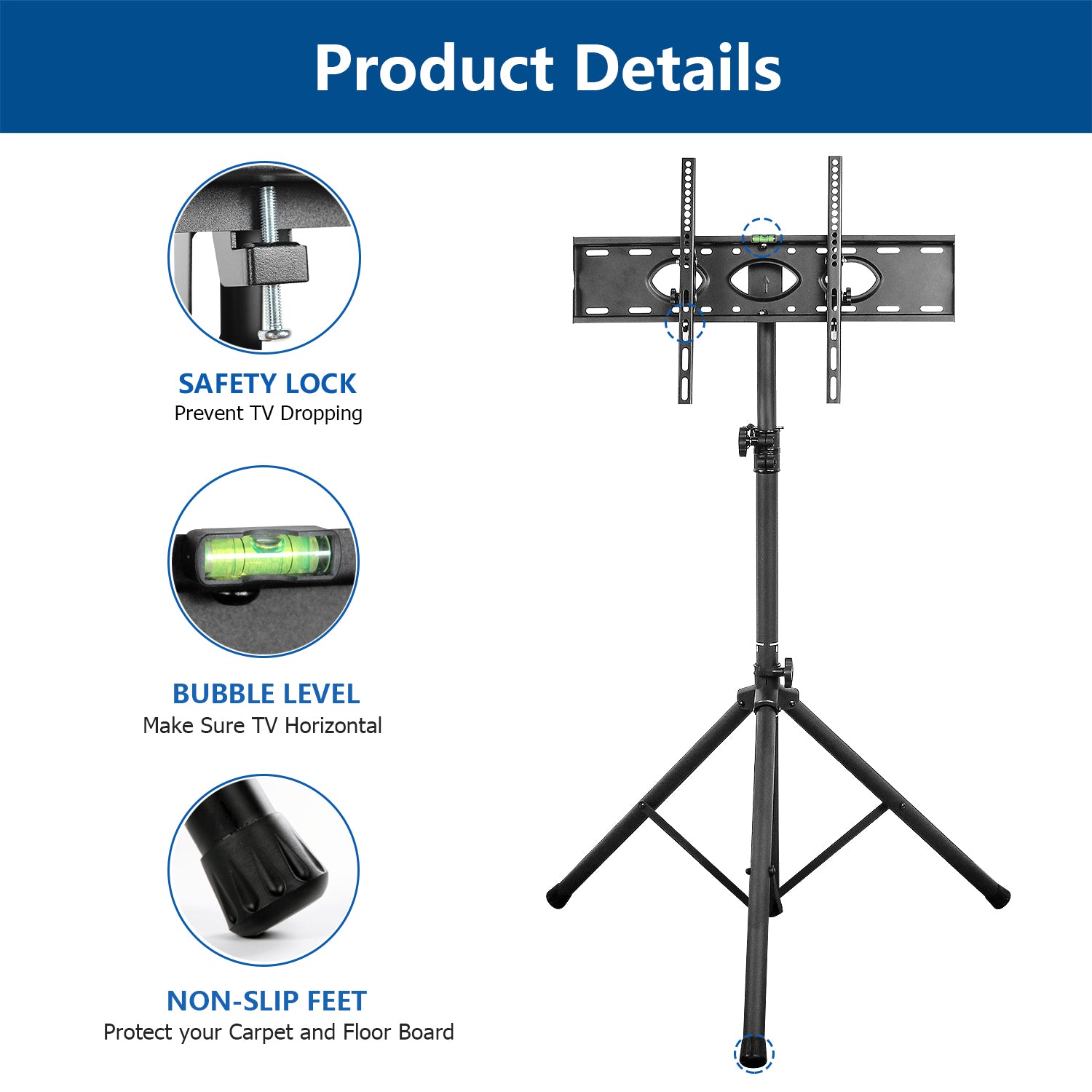 Rfiver Tripod TV Stand with Swivel/Tilt Mount for 32"-70" TVs
