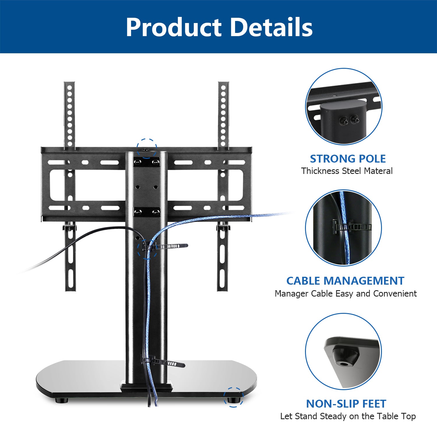 Rfiver Swivel Tabletop TV Stand with Glass Base for 27