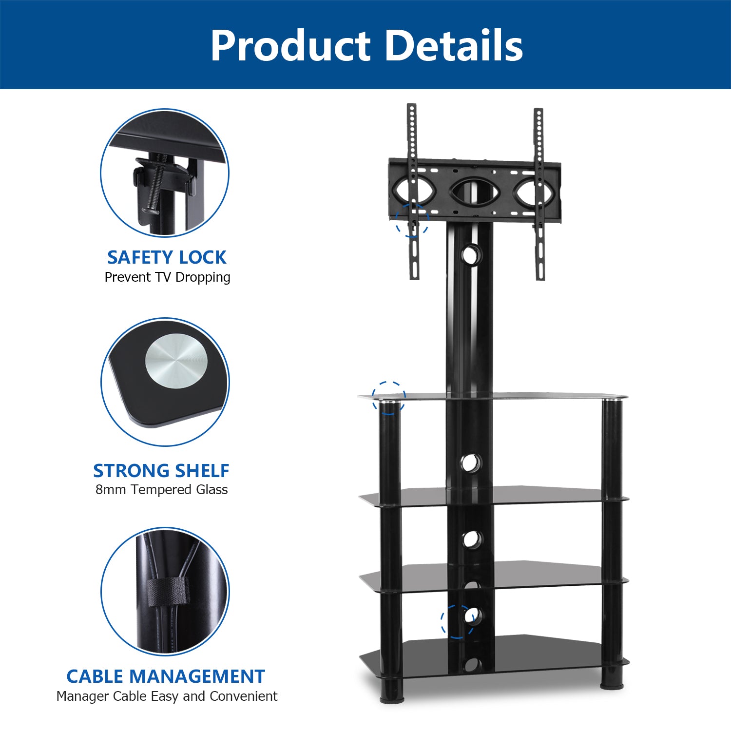 Rfiver 4-Tier Media Component TV Stand with Swivel Mount for 32