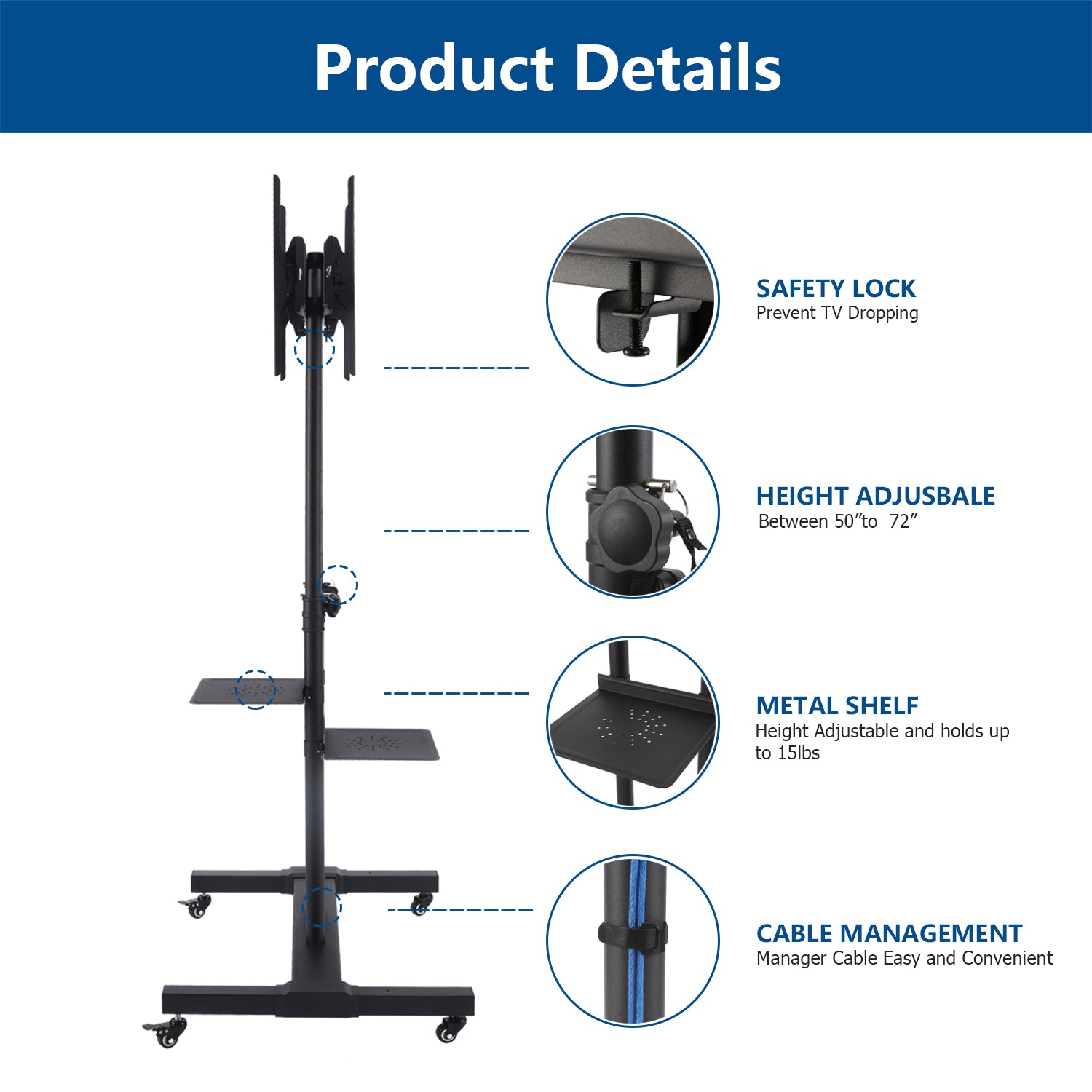 Rfiver 2-Shelf Dual Mobile TV Stand with Tilt Mount for 37