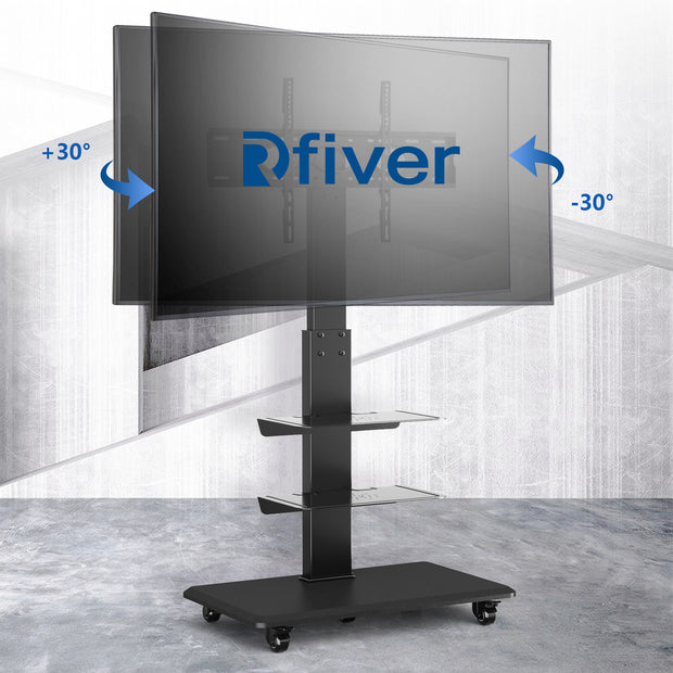 Rfiver 3-Shelf Swivel Mobile TV Cart with Wood Base for 40"-75" TVs