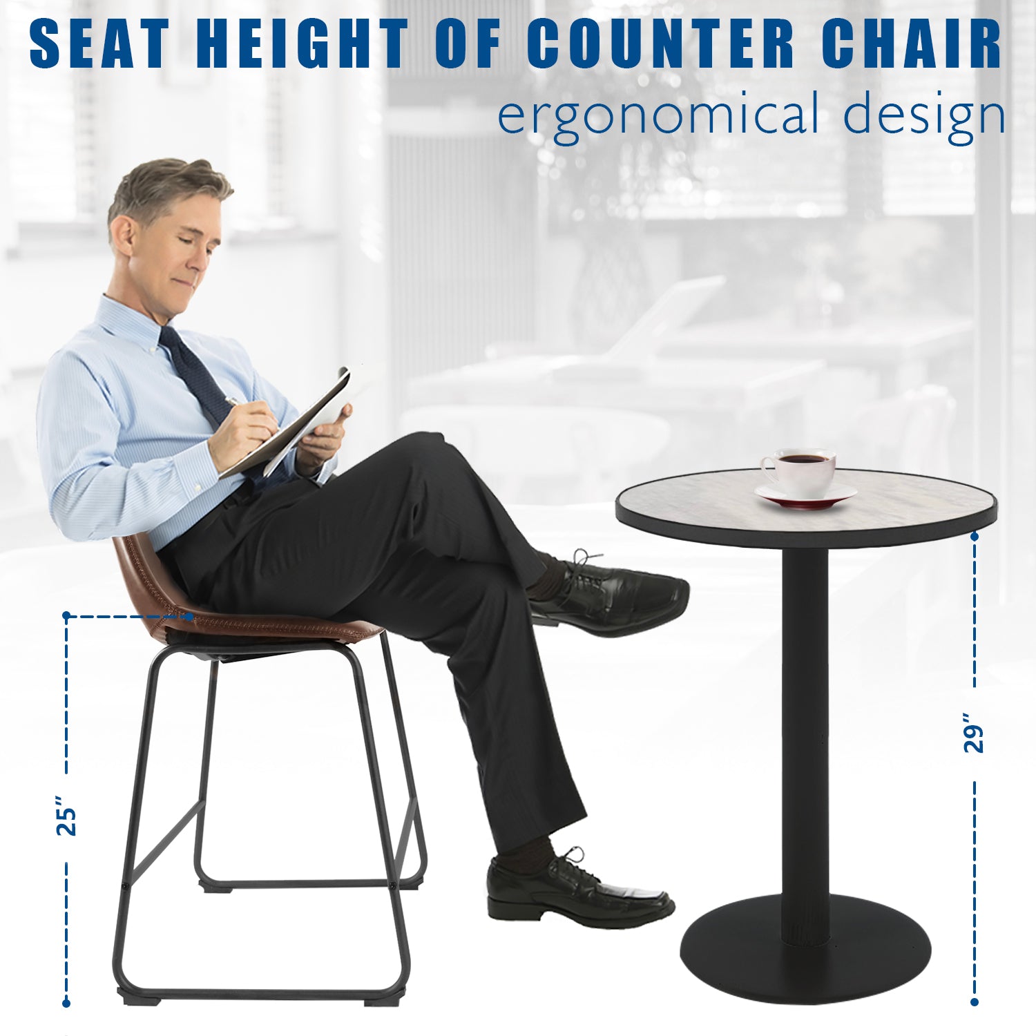 Rfiver PU Leather Counter Stools with Back and Footrest, Set of 2