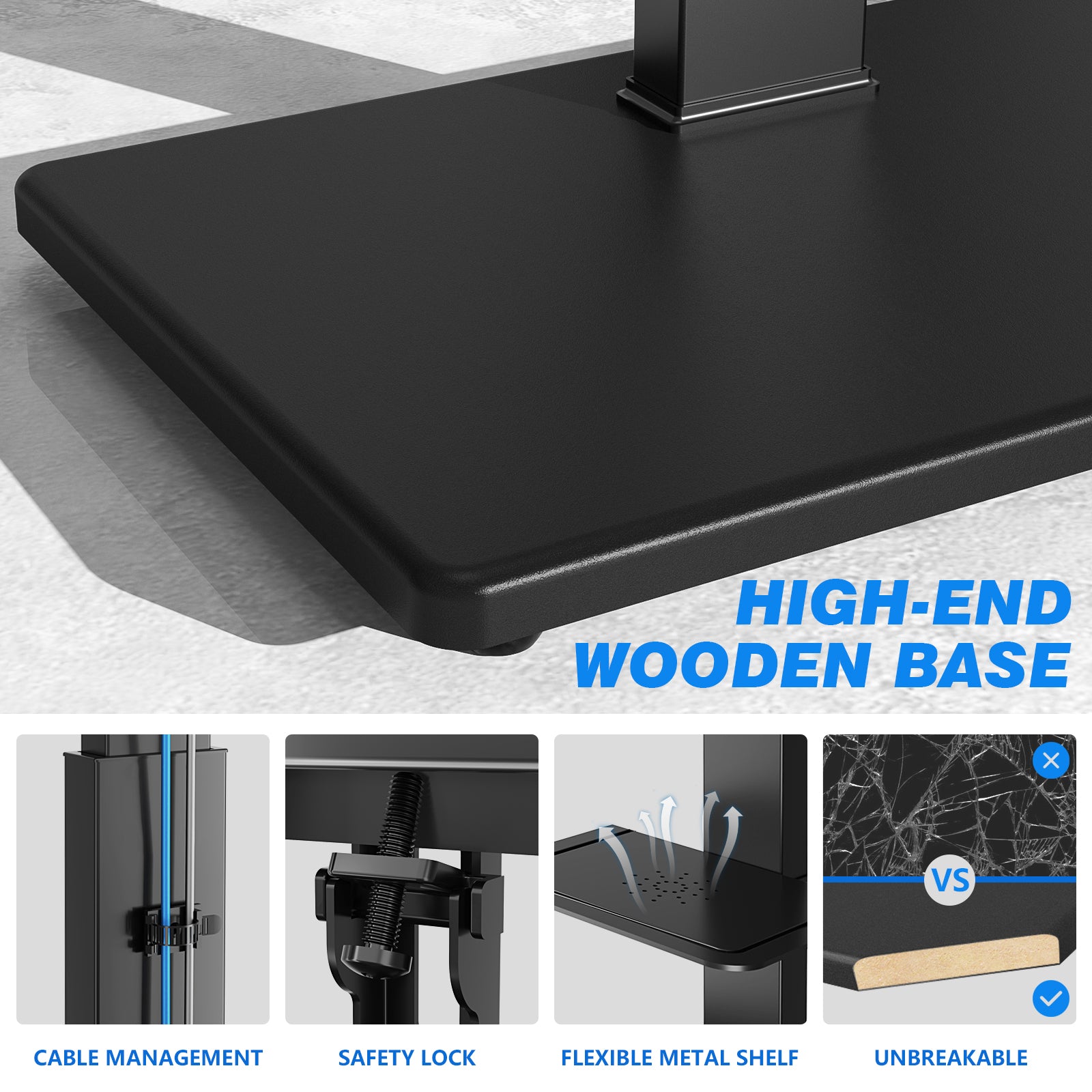 Rfiver 3-Shelf Swivel Floor TV Stand with Wood Base for 40