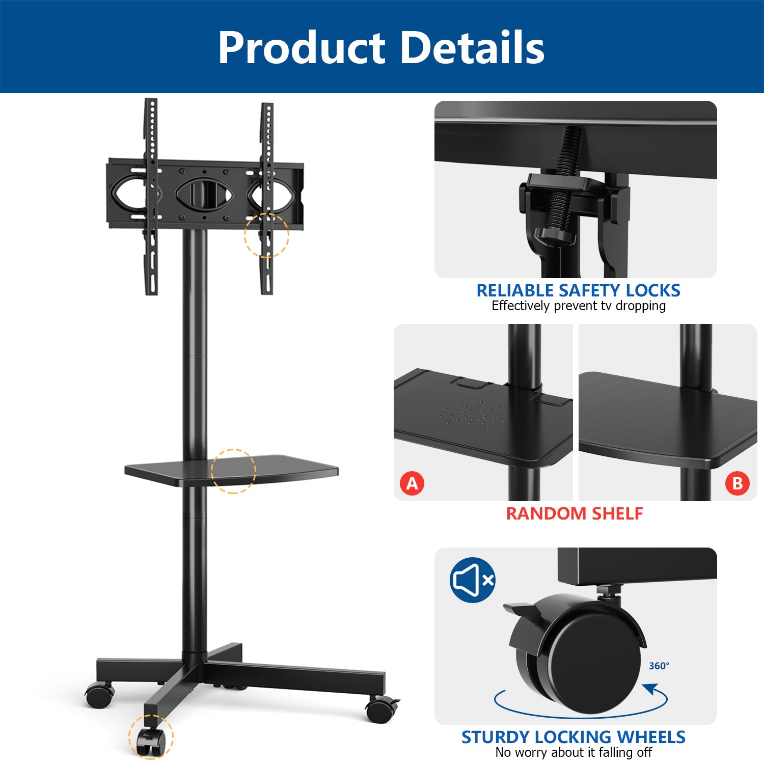 Rfiver Mobile TV Cart for 23-60 Inch TVs up to 88 lbs, Max VESA 400x400mm