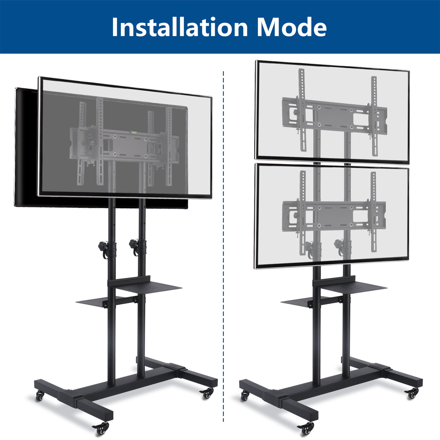 Rfiver 2-Shelf Dual Mobile TV Stand with Tilt Mount for 37