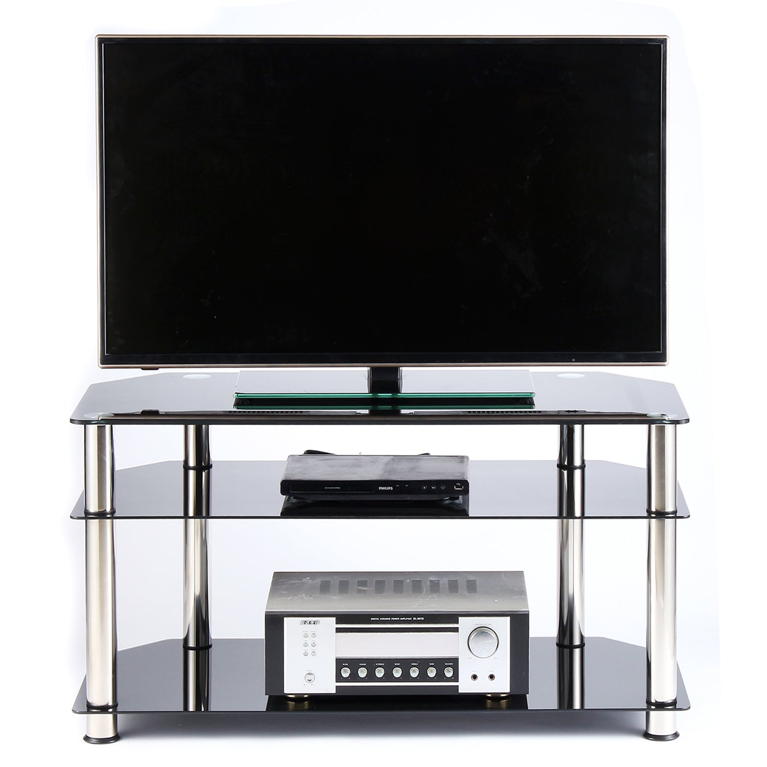 Rfiver 3-Tier Glass Corner TV Stand for 26